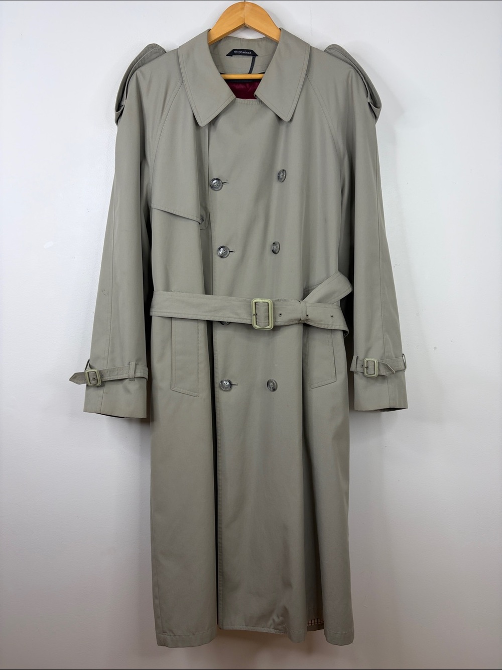 Vintage Trenchcoat Mens 42R Taupe Cotton Wool Liner Made in Canada London Fog
